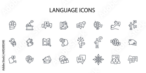 Language icon set.vector.Editable stroke.linear style sign for use web design,logo.Symbol illustration. photo