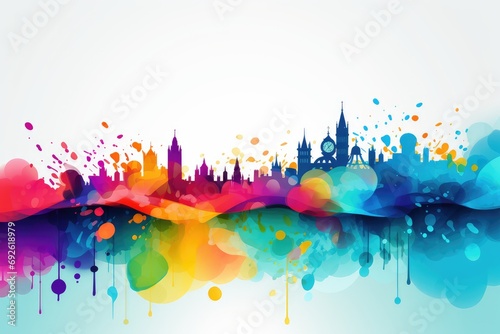 Abstract background with rainbow london cityscape. UK's LGBT History Month, focusing on the celebration of LGBTQ+ history and cultural themes specific to the United Kingdom.  photo