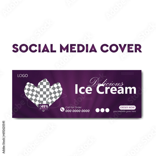 Ice Cream business promotion Social Media cover design with creative shape or web banner for digital marketing business. 