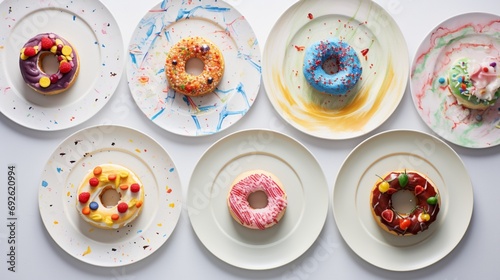 a world of sweetness with colorful birthday plates on a white canvas, evoking a sense of joy and festivity.