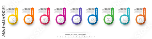 Vector template circle infographics. Business concept with nine options and parts. 9 steps for content, flowchart, timeline, levels photo