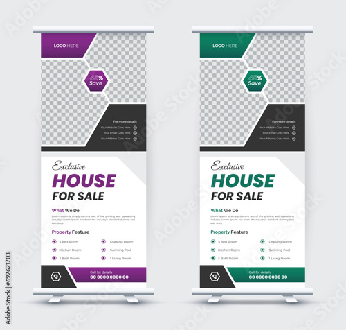 Professional house sale real estate roll up banner or pull up banner template. X banner, x stand, pull up, pop up banner for real estate agency.