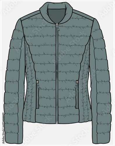 PRINCESS SEAM ZIPPER POCKET PUFFER JACKET DESIGNED FOR WOMEN YOUNG WOMEN AND TEEN GIRLS IN  VECTOR ILLUSTRATION FILE