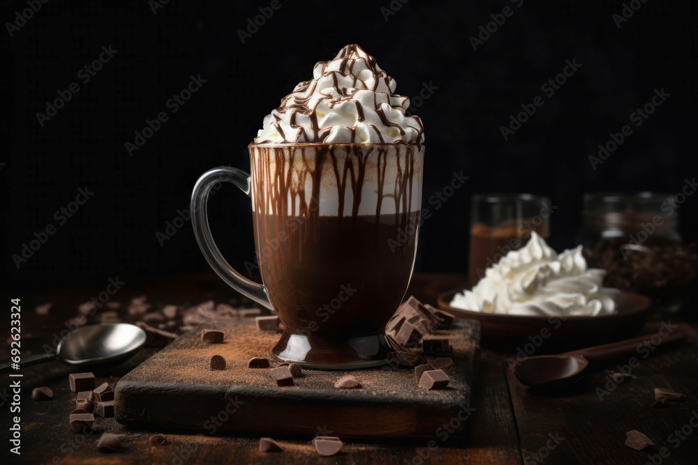 Chocolate beverage cream. Puffed custard with delicious chocolate syrup cup. Generate AI Chocolate beverage cream. Puffed custard with delicious chocolate syrup cup. Generate AI