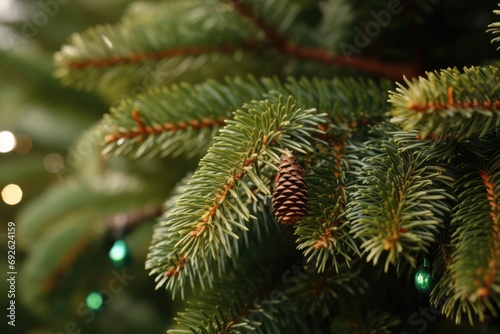 Closeup Of Christmas Tree With For Sale Sign, Highlighting The Lush Green Needles And Festive Decorations Photorealism