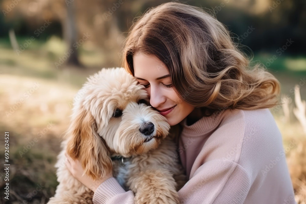 Affectionate Woman Lovingly Petting Her Dog Affectionate Woman Lovingly Petting Her Dog