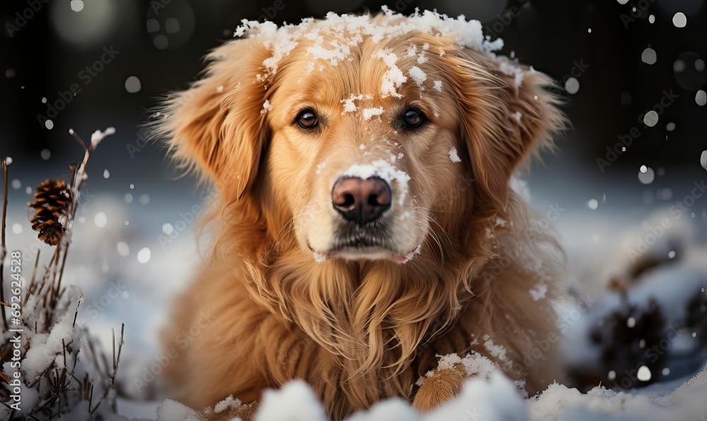 A cute dog posing in the snow