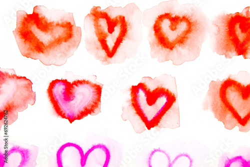 Watercolor painted hearts symbol, heart shape for Valentines day love symbols