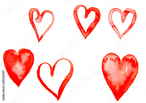 Watercolor painted hearts symbol, heart shape for Valentines day love symbols
