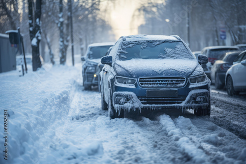 Cars Covered In Slush And Grime On Icy Roads © Anastasiia