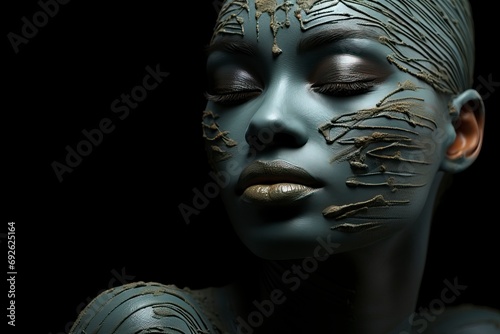 Beautiful woman posing with mud mask on