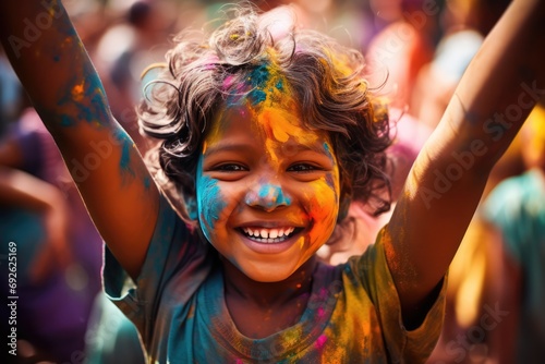 Child Covered In Paint Celebrates The Colorful Holi Festival