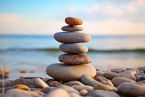 Sculptural Stack Of Stones On Seashore: Focal Point