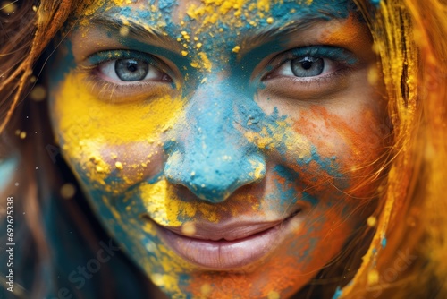 Colorful Powder Adorns Young Womans Face