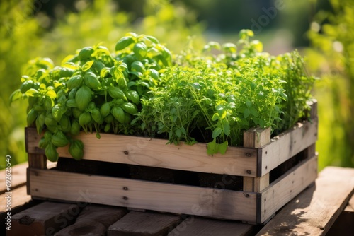 Crate Containing Potted Herbs For Cooking