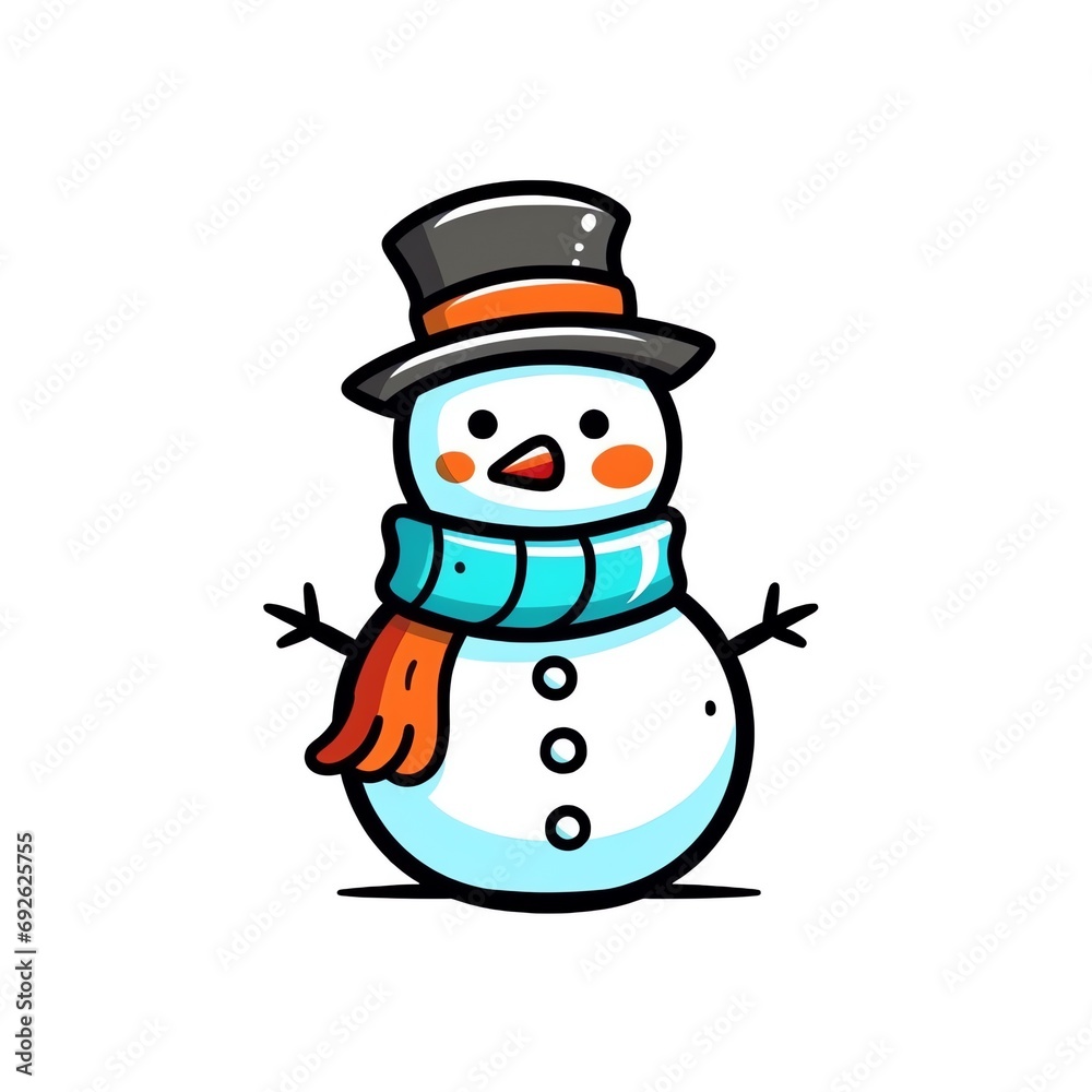 a cartoon snowman with a hat and scarf
