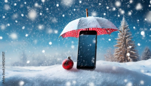 Telefono cellulare sotto l'ombrello photo