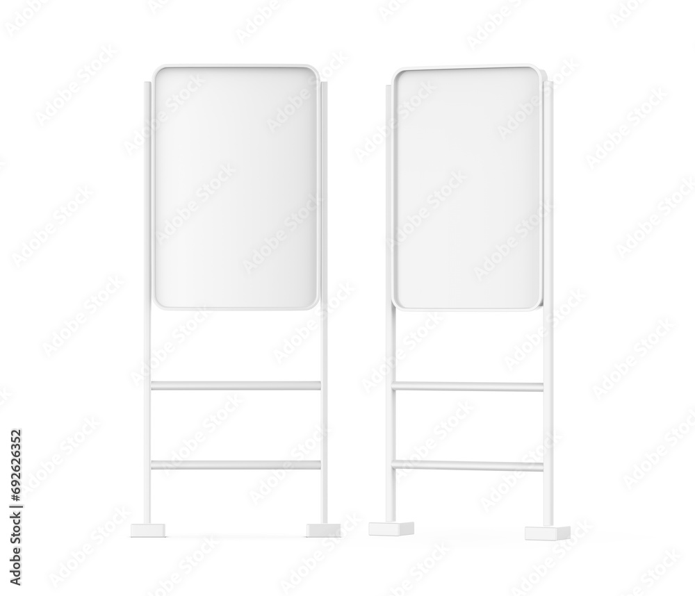 Floor standing poster display holder snap frame stand, advertisement sign holder mockup, 3d illustration. Floor standing poster display holder snap frame stand, advertisement sign holder mockup, 3d illustration.