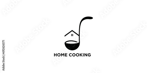 Cooking logo with house and big spoon on white background