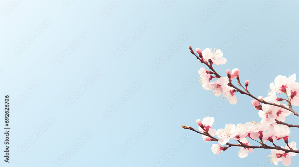 Pink cherry blossom on blue background. Spring wallpaper Pink cherry blossom on blue background. Spring wallpaper
