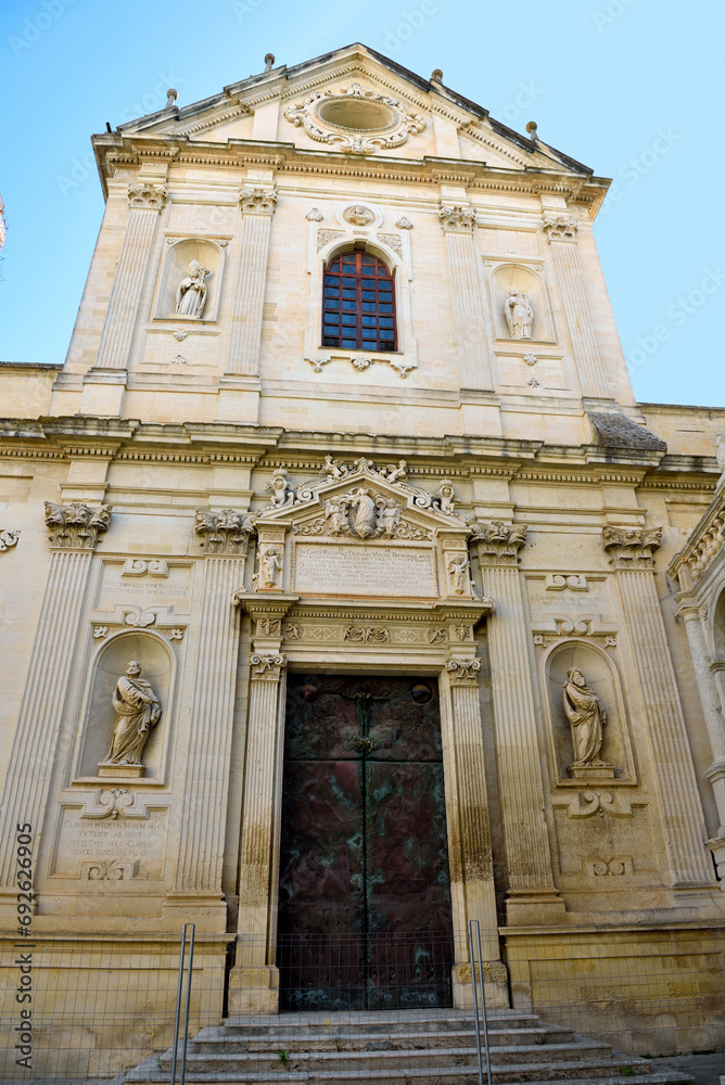 Baroque architectural details of the Cathedral of Santa Maria Assunta is the main place of worship. It is located in Piazza del Duomo, in the historic center of the city of Lecce Italy