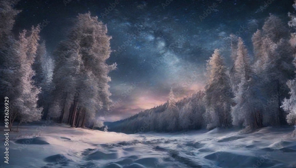 _Amazing_night_landscape_Snowy_trees_and_