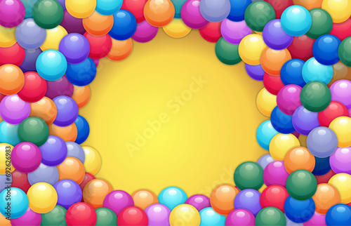 Gum balls background. Cartoon sweet colorful gumball, sugar candy and bubblegum balls for children room decoration, playful toy. Vector isolated banner photo