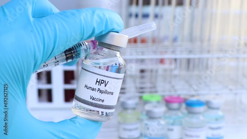 HPV vaccine in a vial, immunization and treatment of infection, scientific experiment photo
