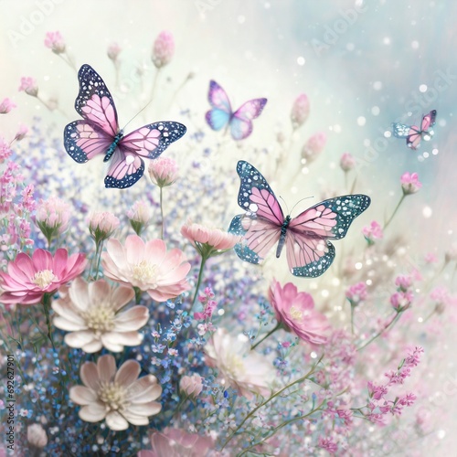 Wallpaper Mural Butterfly in Sea of Flowers, Spring Wallpaper or Background - Space for Copy Torontodigital.ca
