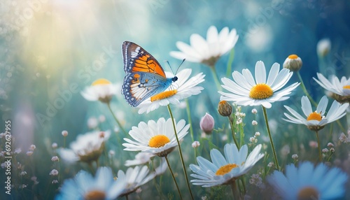 Butterfly in Sea of Flowers, Spring Wallpaper or Background - Space for Copy photo