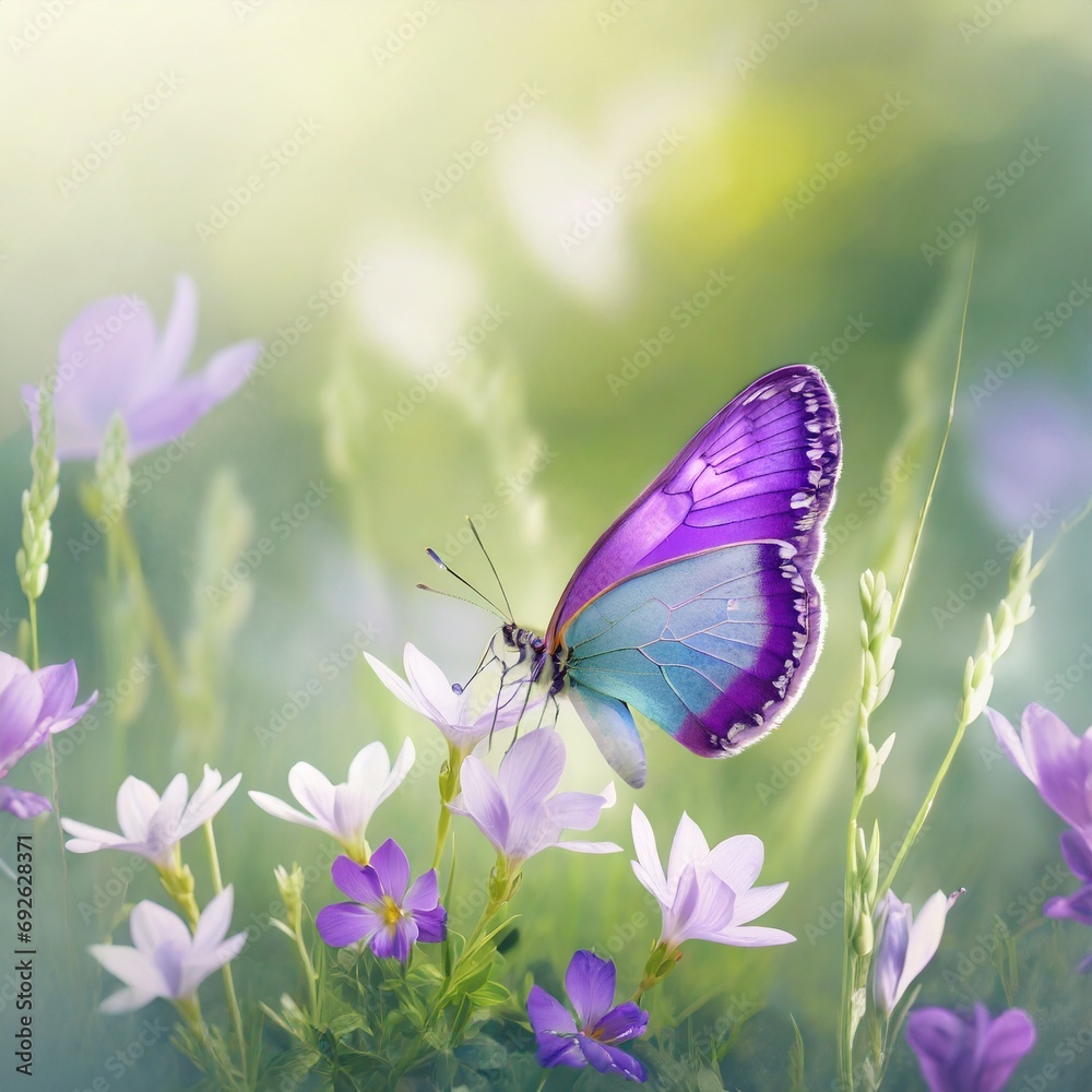 Butterfly in Sea of Flowers, Spring Wallpaper or Background - Space for Copy Butterfly in Sea of Flowers, Spring Wallpaper or Background - Space for Copy