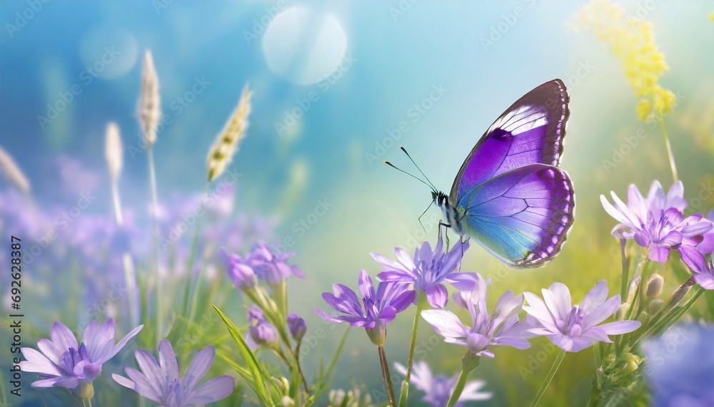 Butterfly in Sea of Flowers, Spring Wallpaper or Background - Space for Copy Butterfly in Sea of Flowers, Spring Wallpaper or Background - Space for Copy