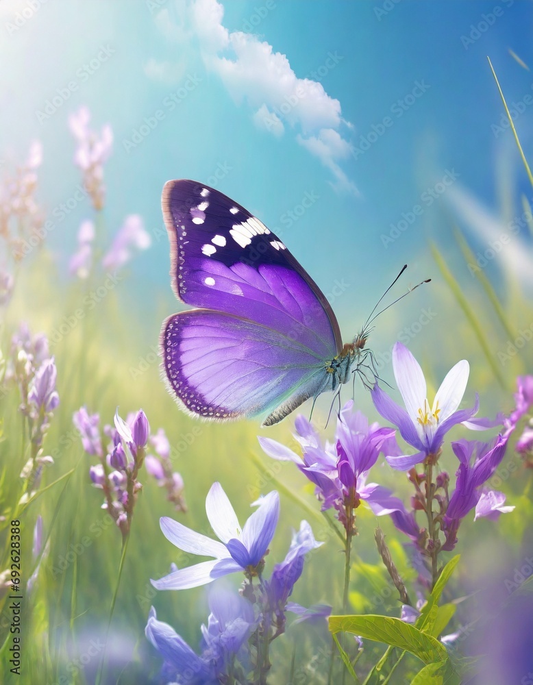 Butterfly in Sea of Flowers, Spring Wallpaper or Background - Space for Copy Butterfly in Sea of Flowers, Spring Wallpaper or Background - Space for Copy