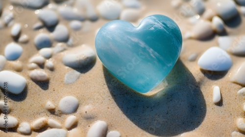 Wallpaper Mural Top View of a sky blue Stone Heart in the Sand. Romantic Beach Backdrop Torontodigital.ca