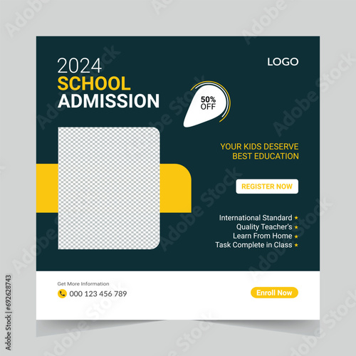 School education admission social media post banner. Back-to-school web vector template design.
