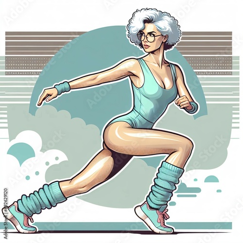 Wallpaper Mural A woman is doing aerobics. Mint swimsuit, leg warmers. Performing an exercise. Torontodigital.ca