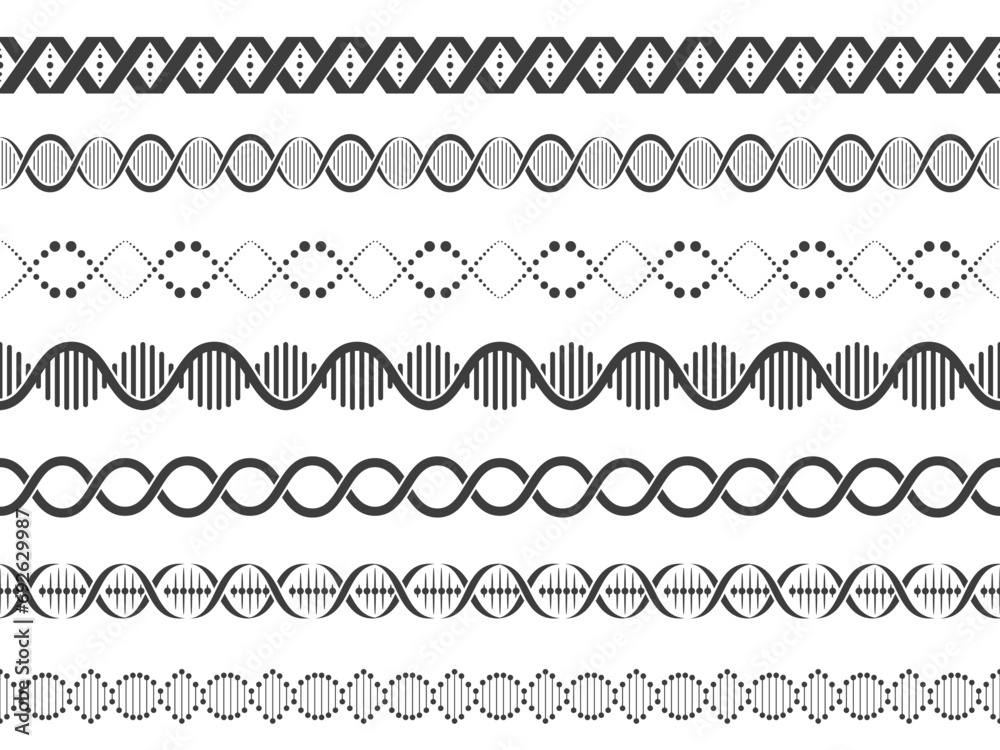 Dna spirals seamless pattern. Biochemistry gene sequence model for wallpaper, biology research concept for fabric print. Vector texture