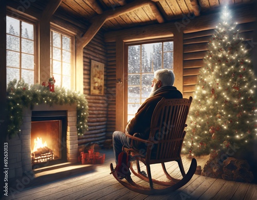 Old man in rocking chair in Christmas
