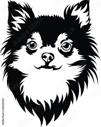 Cartoon Black and White Isolated Illustration Vector Of A Puppy Chihuahua Dogs Face and Head