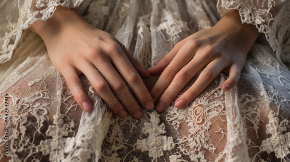 hands adjusting the intricate lace of a Spanish mantilla generative ai hands adjusting the intricate lace of a Spanish mantilla generative ai