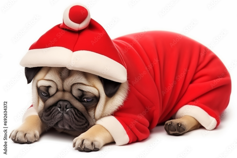Pug dog  dressed in a nativity scene on a white background.