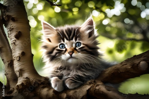 Cute kitty on tree photo