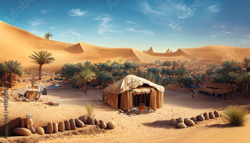 village in the desert tent houses suitable as a background photo