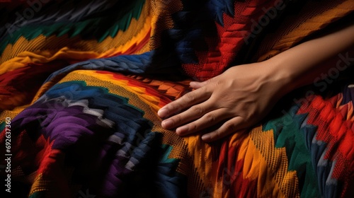 hands gracefully holding the flowing fabric of a Colombian ruana generative ai photo