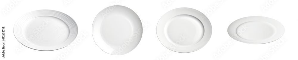 Plate set - white plate collection - empty clean plate - various perspectives and angles - isolated transparent PNG background - white dish Plate set - white plate collection - empty clean plate - various perspectives and angles - isolated transparent PNG background - white dish