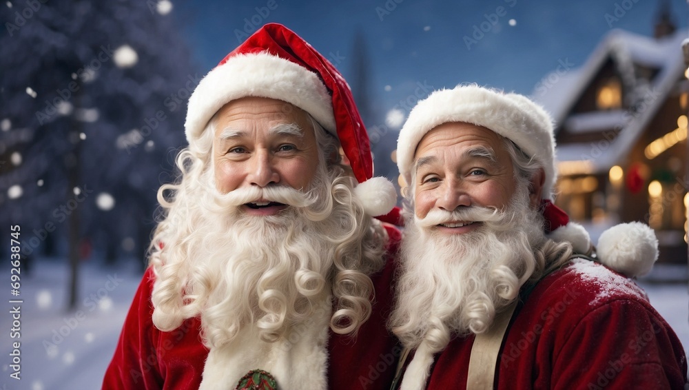 Portrait of two joyful Santa Clauses. Portrait of two joyful Santa Clauses.