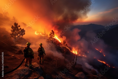 the spirit of teamwork as firefighters collaborate to extinguish a wildfire 