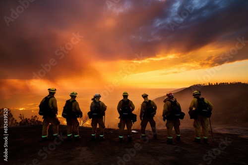 the spirit of teamwork as firefighters collaborate to extinguish a wildfire 
