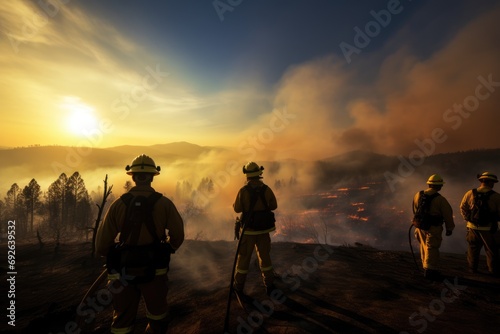 the spirit of teamwork as firefighters collaborate to extinguish a wildfire 