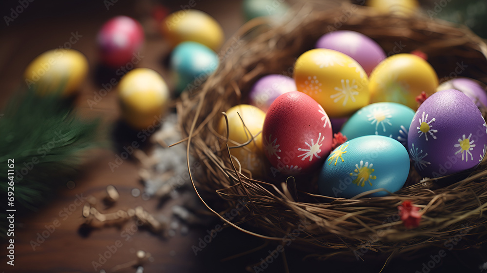 Beautifully Adorned Eggs on a Wooden Table Beautifully Adorned Eggs on a Wooden Table